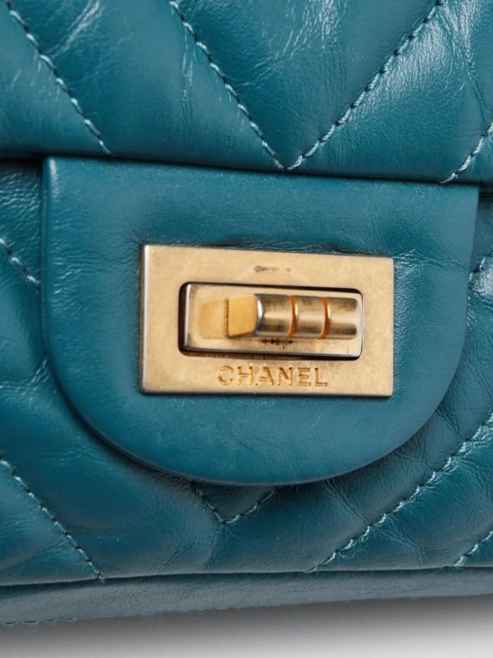 Chanel Turquoise 2.55 Reissue Chevron Quilted Calfskin Leather 225 Bag